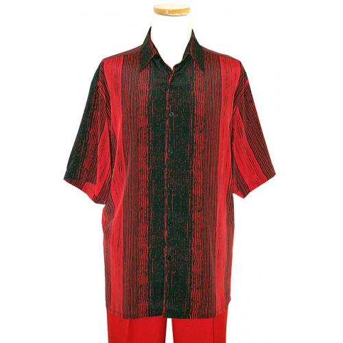Bassiri Red/Black Micro Fiber Short Sleeves Shirt #3683
